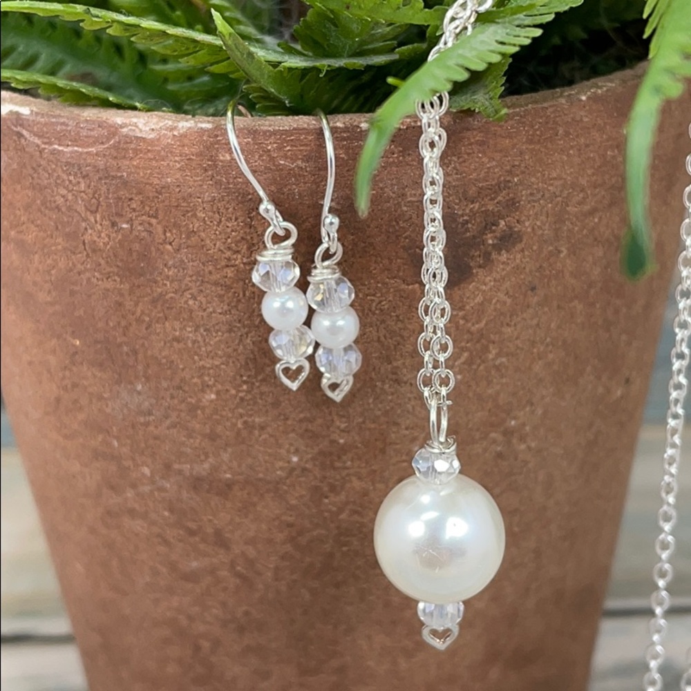 Adorned Crown Pearl Sterling Silver Heart Set4